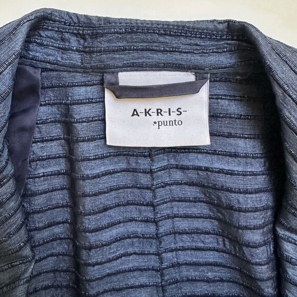 Akris Punto Blue Tone Blazer Sz 6 Jacket 100% Silk Striped Textured Office Siren - Picture 5 of 10
